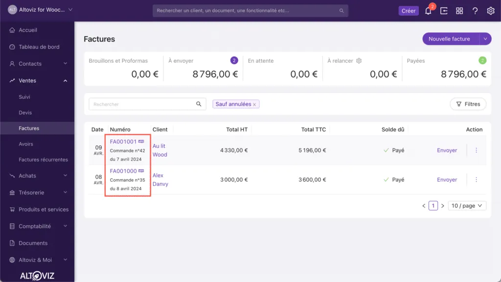 Altoviz pour WooCommerce Factures