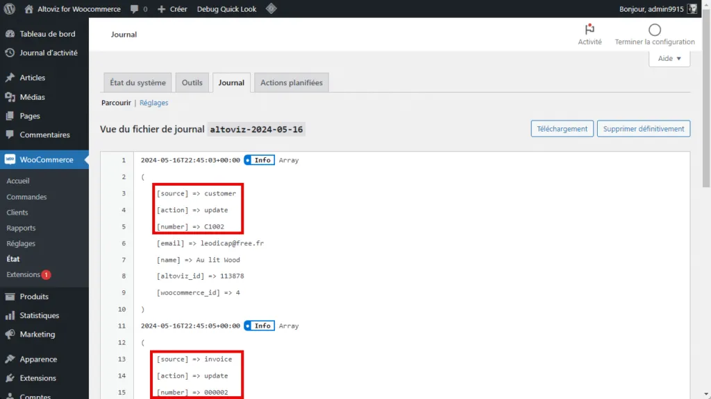 Altoviz pour WooCommerce Journal