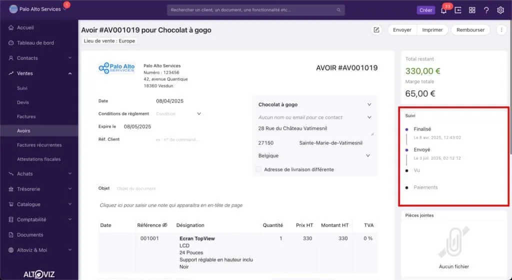 Suivi des activités sur les avoirs