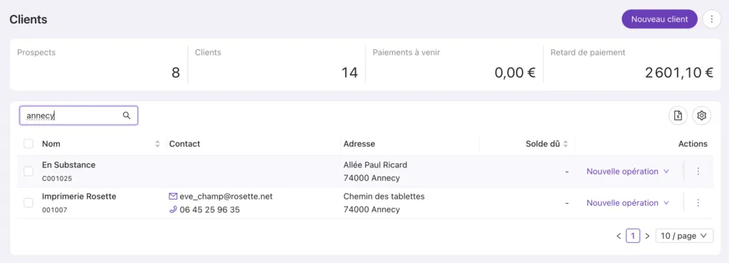 Recherche client par ville