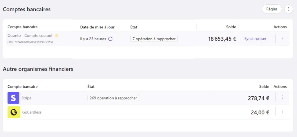 Gestion des comptes Stripe et GoCardless