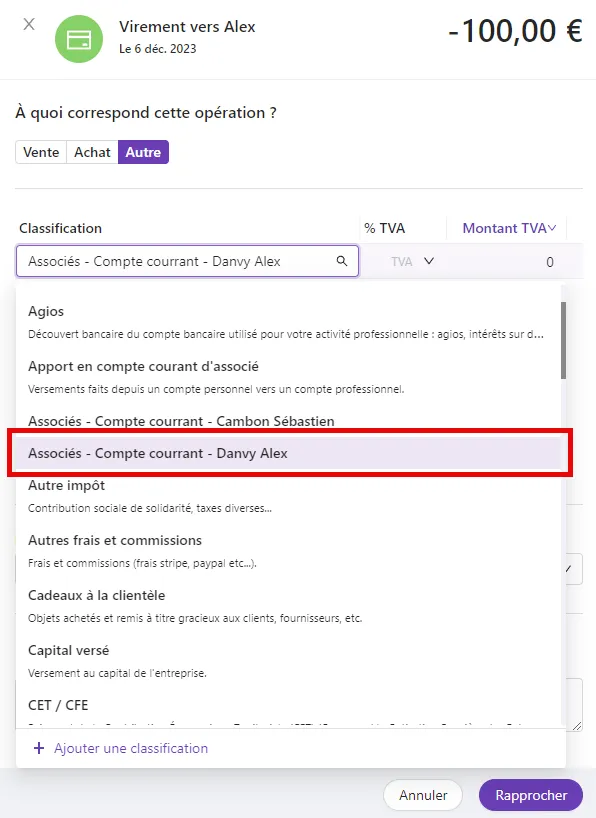 Remboursement de dépense en compte courant d’associé