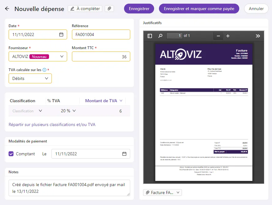Capture d'écran du scan des dépenses