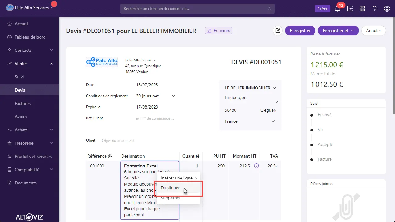 Duplication de ligne dans les documents