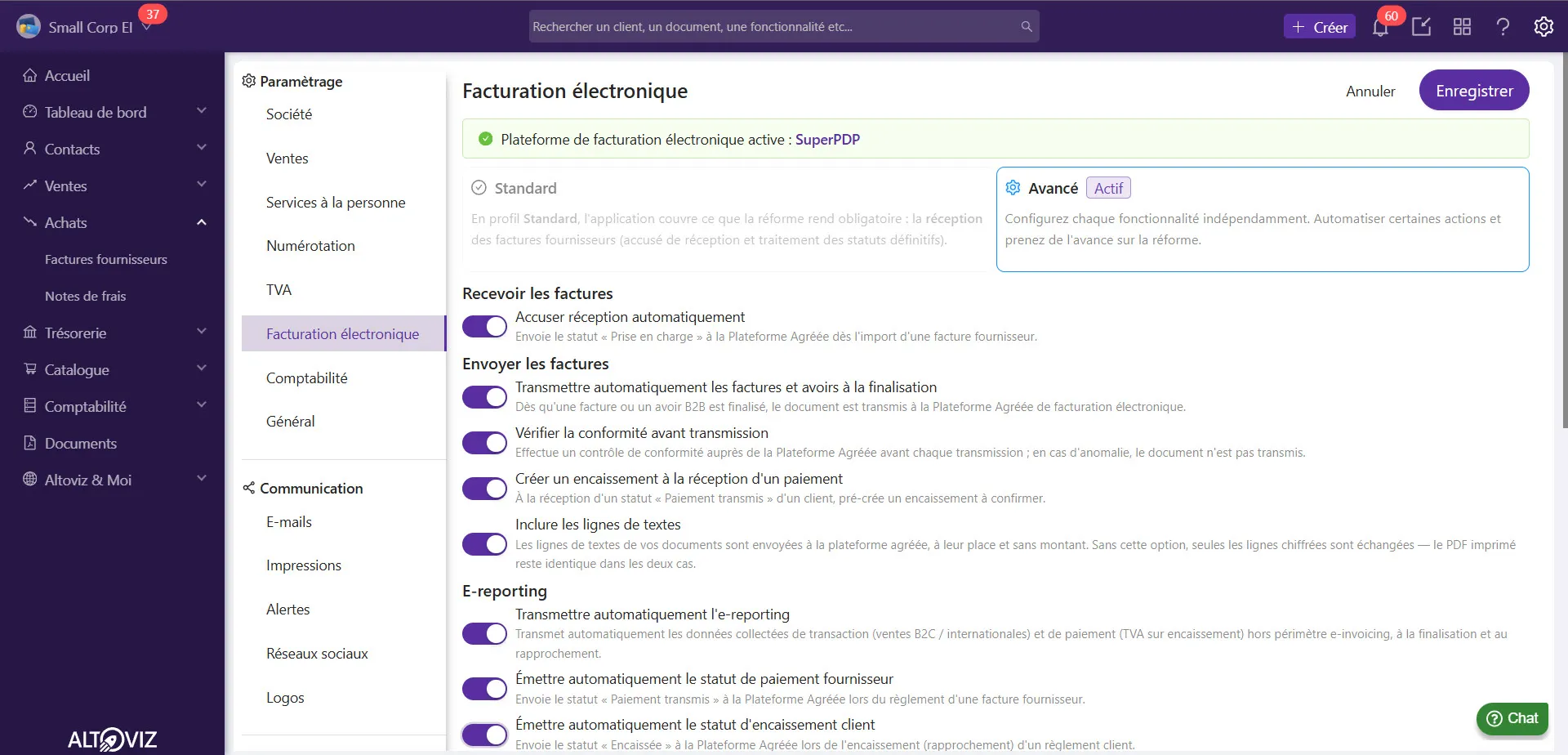 Paramétrage de la facturation électronique en fonction de vos besoins