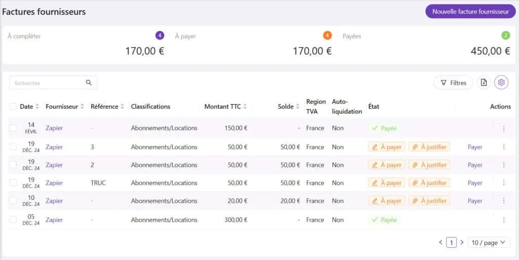 Nouvelles colonnes pour les factures fournisseurs