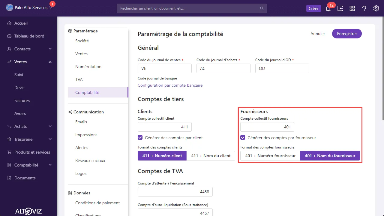 Format des comptes comptables fournisseurs