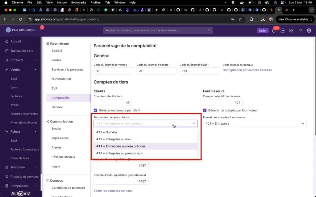 Format des comptes comptables clients