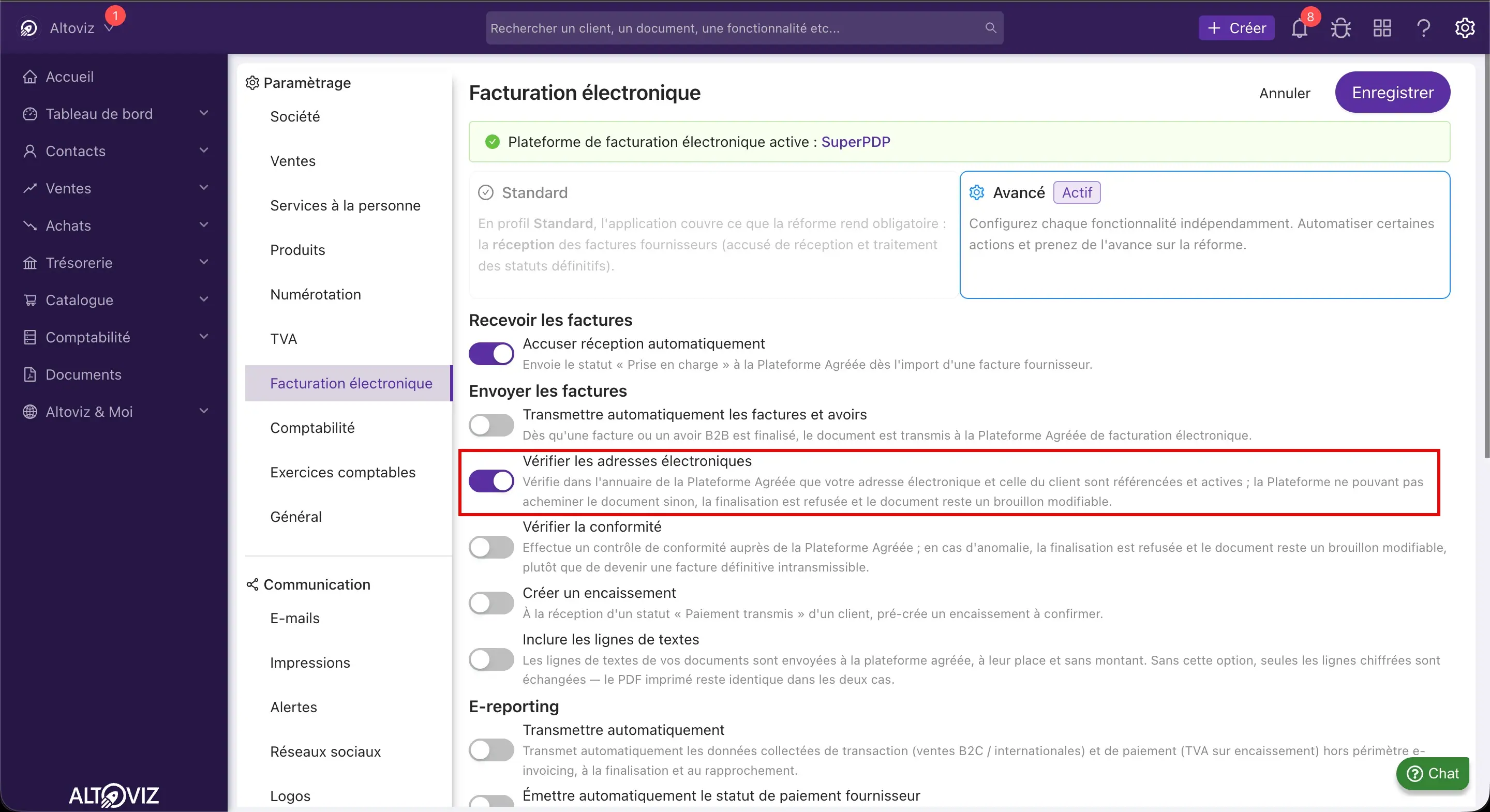 Vérification optionnelle des adresses électronique de facturation