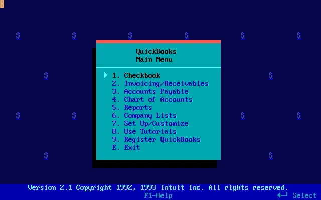 Quickbooks 2.1 sous Microsoft DOS