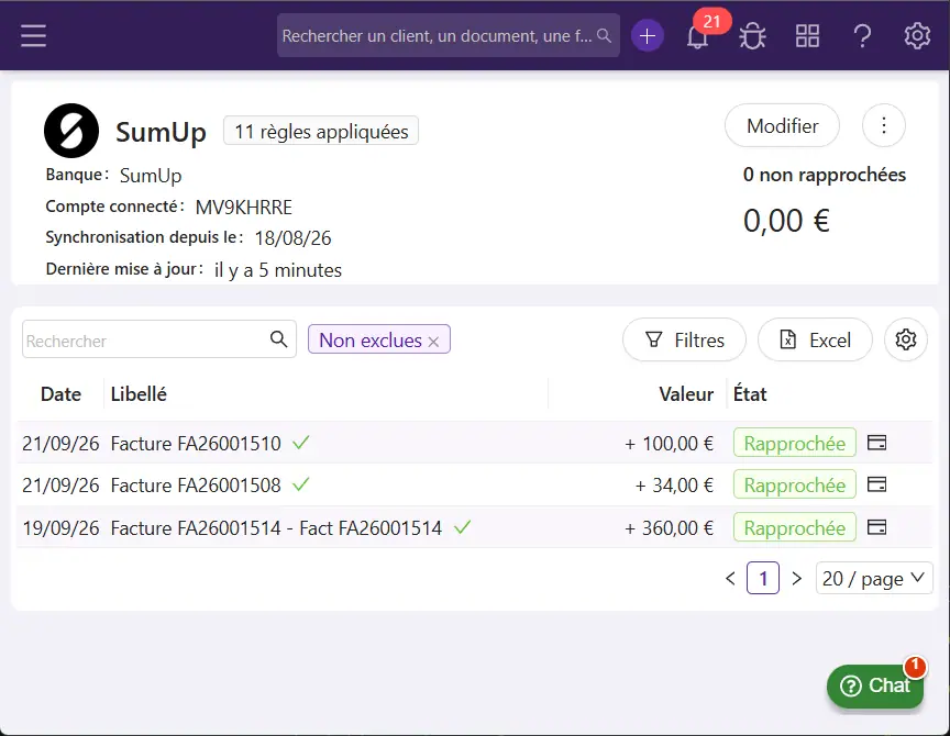 Compte SumUp dans Altoviz
